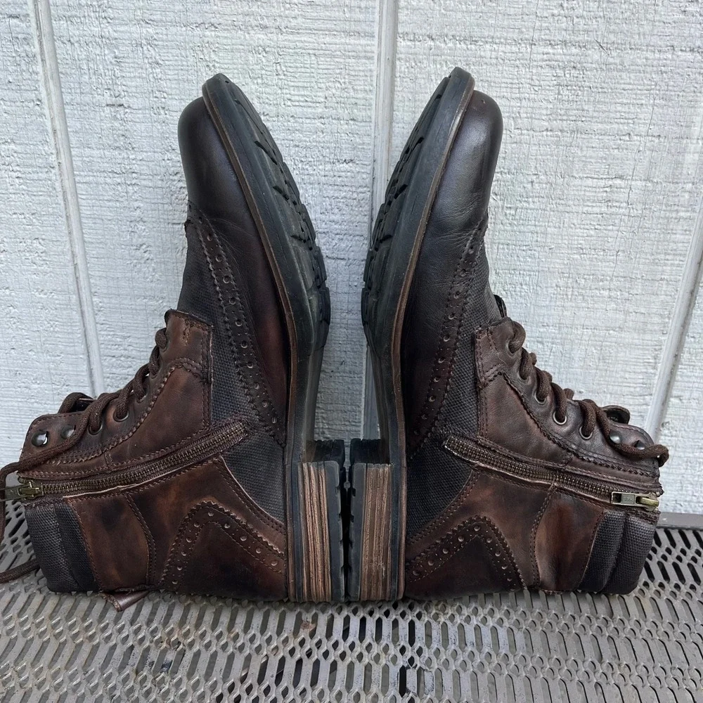 Steve Madden P-Hasty Boots Mens 11 D Dark Brown Leather Wingtip Combat Side Zip